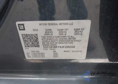 2018 Chevrolet Silverado 2500Hd Ltz из США, поврежденный, VIN 1GC1KWEY4JF226332